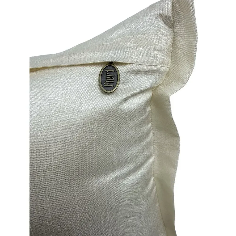 Pier 1 Throw Pillow Rectangular Linen Silk Beaded Pearl Ivory Gold Boho Chic